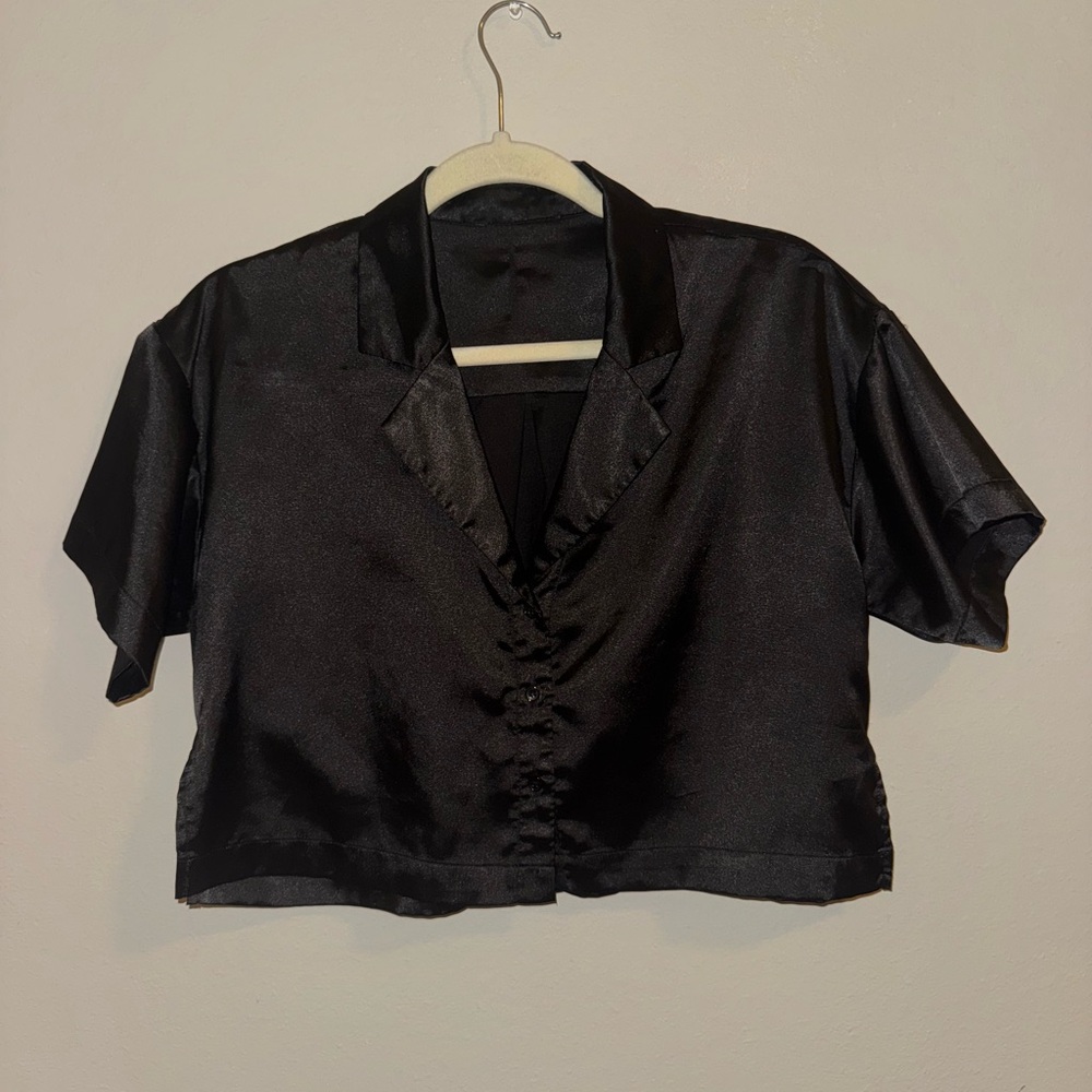 Black Satin Women's Top - Picture 4 of 6